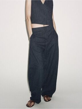 Zara Pinstriped Linen Balloon Pants